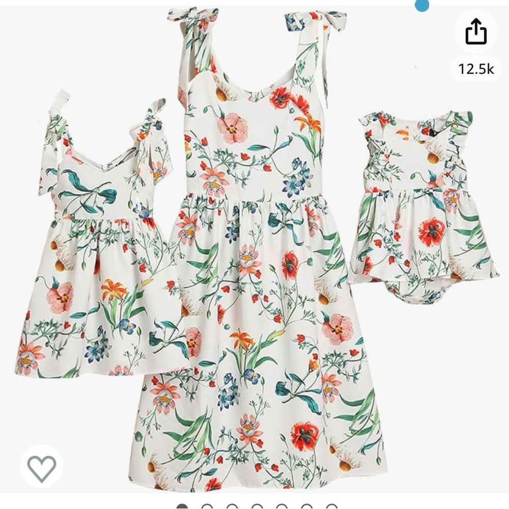 Mommy and Me Floral Printed Dresses Womens Girls Bowknot Matching Lightweight